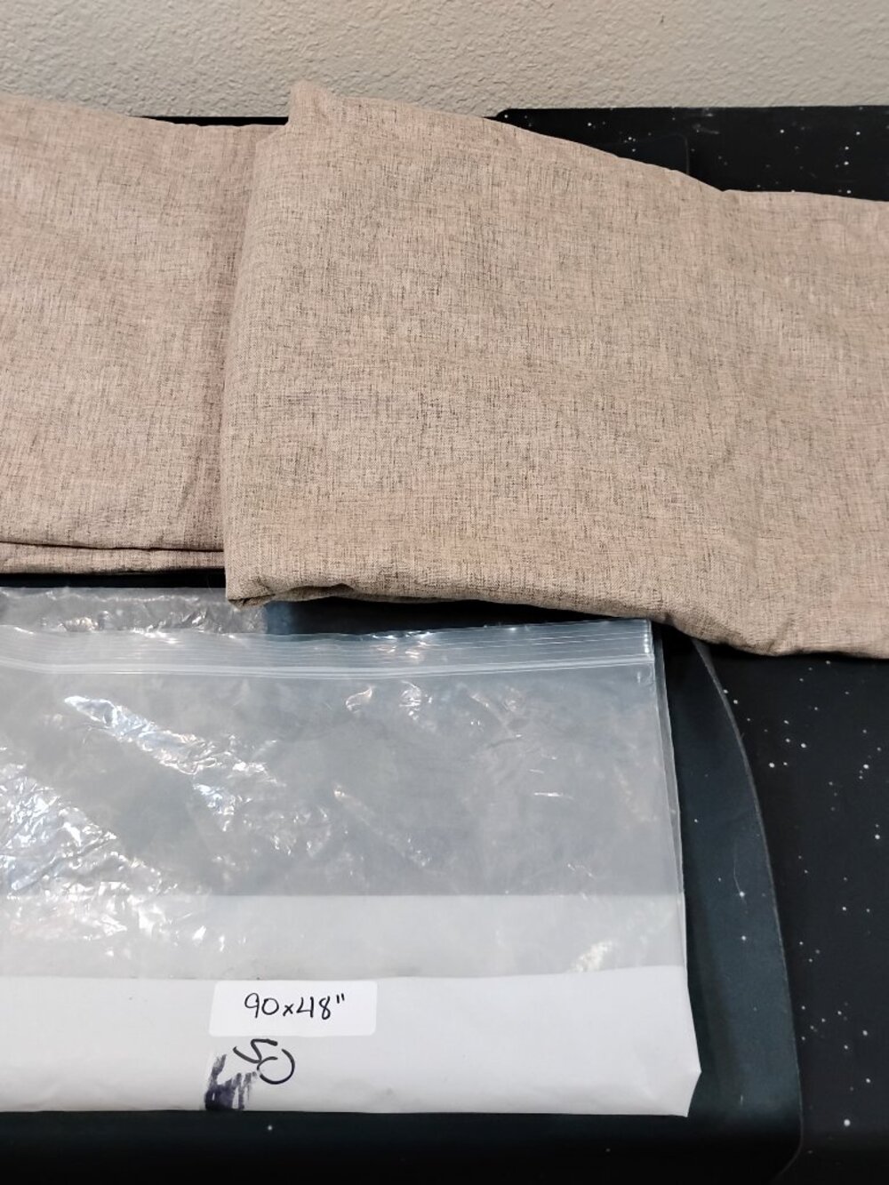 Linen Look Beige Curtains Lined Window Drapes Set 90x48 Natural Textured